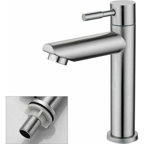1 Robinet lavabo eau froide, corps en cuivre chromé, cartouche céramique, aérateur 9L/min, garage cave