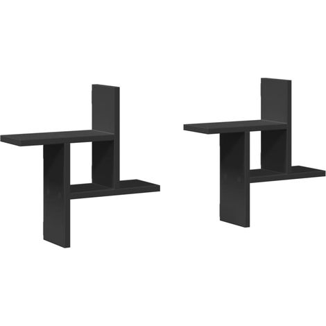 Étagères murales 2 pcs,Étagère flottante noir 38x12x38 cm bois d'ingénierie CFW43772 (1/5)