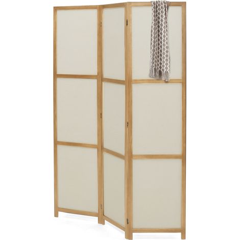 Paravento interno in legno e tessuto beige (1/5)