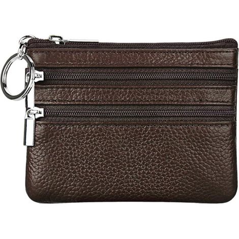 Porte-monnaie court en cuir avec porte-clés (café) (1/3)