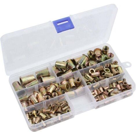Kit de 150 écrous à sertir filetés M3/M4/M5/M6/M8/M10 en acier carbone galvanisé pour riveteuse (1/5)