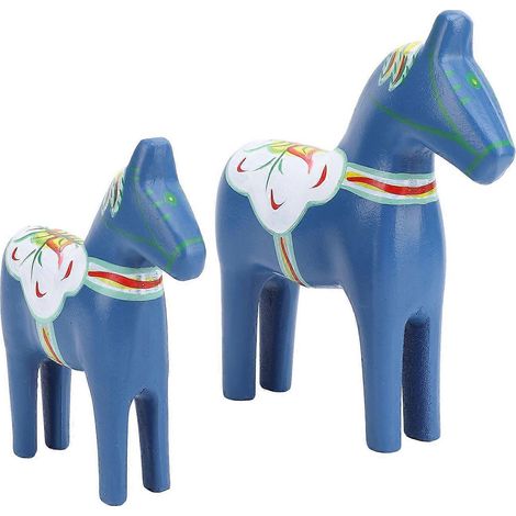 Lot de 2 figurines de chevaux suédois en bois peints à la main, style dalécarlien, pour la décoration intérieure et les mariages. (1/4)