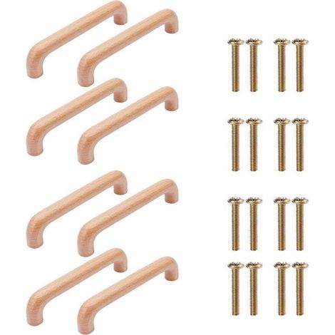 8Pcs Poignée de Meuble en Bois Bouton de Tiroir de Porte Poignées de Placard en Hêtre pour Cuisine Armoire Commode (Longueur Totale 145mm,Couleur Bois) (1/4)