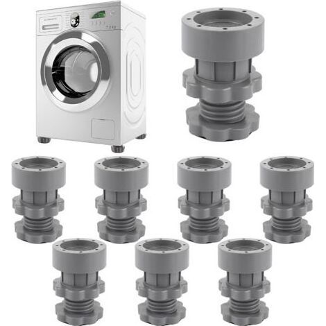 8 Pièces Patin Machine à Laver, Pied Machine a Laver de Hauteur Réglable 7-10cm, Tapis Anti Vibration Machine a Laver en Plastique et Caoutchouc pour Machines à Laver et Sèche-Linge (1/5)