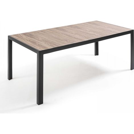 Oviala – Table de jardin rectangulaire en aluminium et céramique imitation bois 8 places 206x100 cm – Haute résistance aux rayures et taches