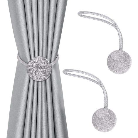 Lot de 2 embrasses magnétiques pour rideaux décoratifs, corde de 38.1 cm, supports modernes pour rideaux fins ou transparents (gris)-Fei Yu (1/3)