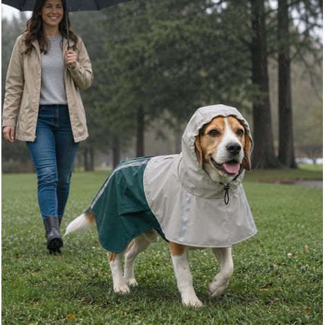 Grüner wasserdichter Hundemantel, atmungsaktiv, reflektierende Streifen, Leinenöffnung OKMYHOME (1/5)