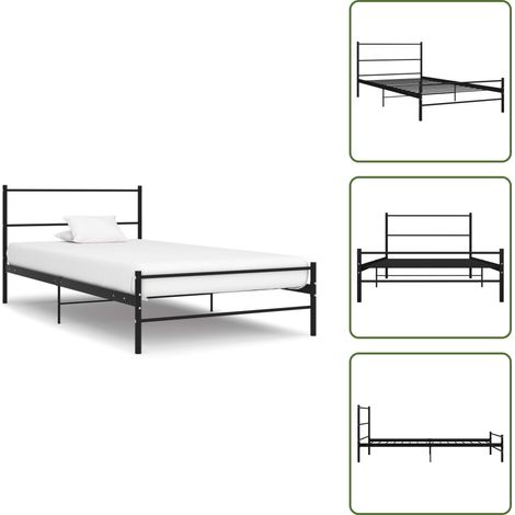 Bettgestell Schwarz Metall 100 × 200 cm - Metallbettfundament - Singlebett - Boxspringrahmen Schwarz - Bettgestell Metall - Bettrahmen 100x200 (1/5)