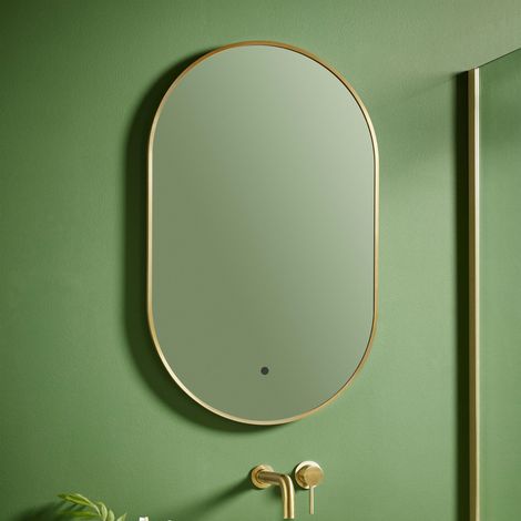Orbit Aubrey LED Bathroom Mirror 800mm H x 500mm W - Brushed Brass (1/2)
