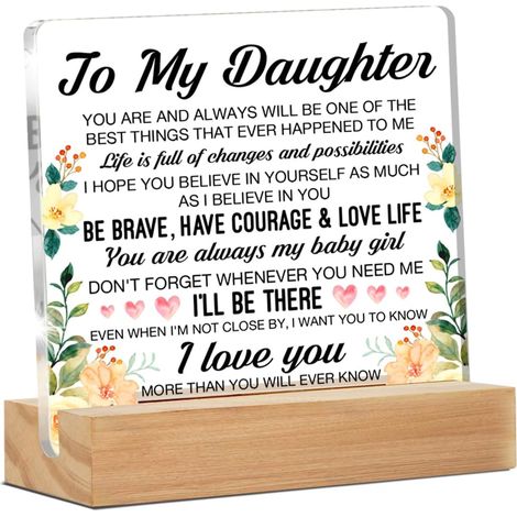 Cadeaux pour fille, cadeaux inspirants pour fille de la mère et du père, à ma fille, plaque décorative transparente pour bureau, n'oublie jamais que je t'aime, ma fille
