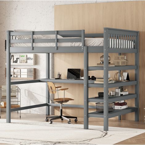 Letto a soppalco bambino 140x200 cm in legno grigio, salvaspazio, senza materasso FloraGrace (1/5)