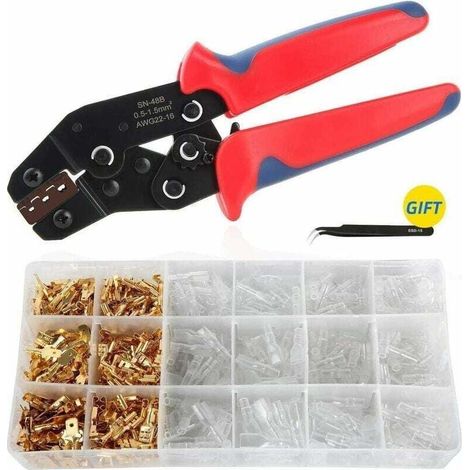 Pince à Sertir Avec 600Pcs Connecteurs Cosses Taille multiple Mâle Femelle Embouts de Câblage Électriques Sertisseur 0.51.5mm², Multifonction Pinces Outil à Sertir. (1/4)