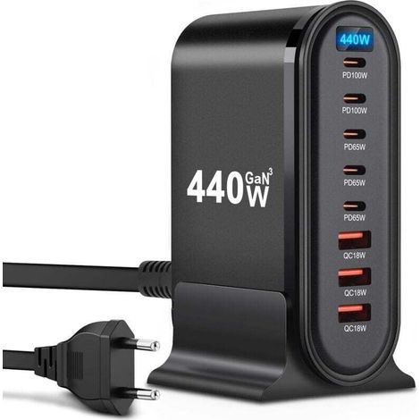 Caricatore USB C - 440 W - 8 porte - Caricatore rapido - Caricatore USB per iPhone, iPad Pro, MacBook, telefoni cellulari Samsung (1/4)
