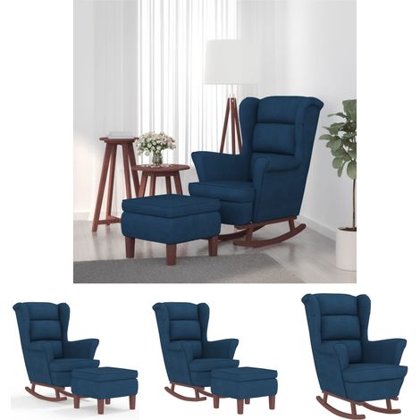 The Living Store Schaukelsessel und Hocker mit Holzbeinen Blau Samt - Schaukelstühle (1/5)