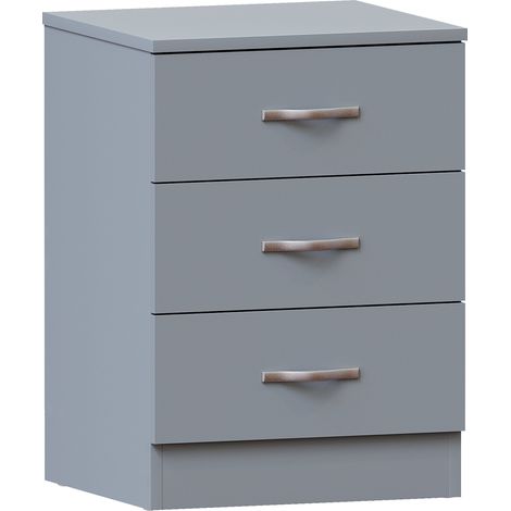 Riano 3 Drawer Bedside Table Cabinet Chest Nightstand Bedroom Furniture, Grey