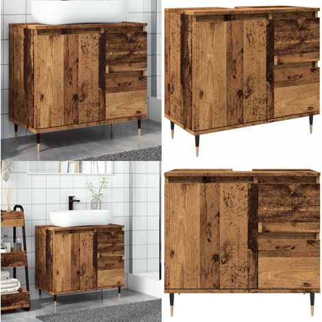 Armario de baño madera de ingeniería envejecida 65x33x60 cm - Mueble de baño - Armario de baño de madera