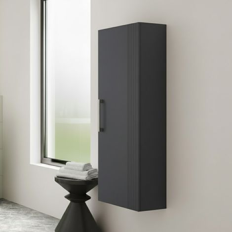 Nuie Deco Satin Soft Black 400mm Single Door Tall Wall Hung Storage Unit - FLT1462 (1/5)