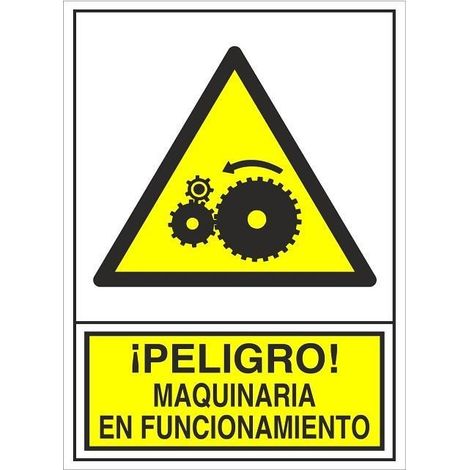 señal 393 adhesiva 105x74''maq.funcionan'' ­peligro maquinaria en funcionamiento