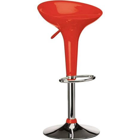 Sgabello Cucina Regolabile in Acciaio e ABS Seduta Girevole Rosso Casa Bar (1/5)