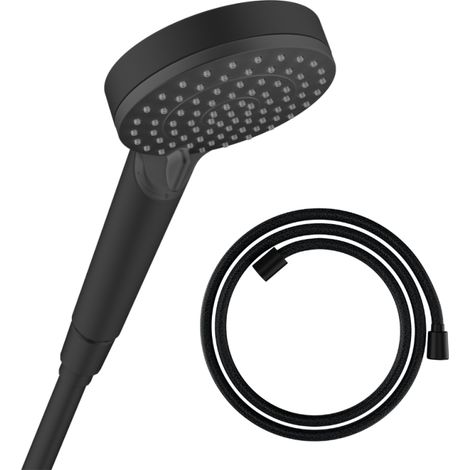 Pommeau de douche HANSGROHE Vernis Blend 100 EcoSmart Vario noir mat + flexible de douche HANSGROHE Designflex 160 cm noir mat
