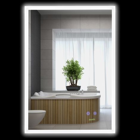 Miroir salle de bain LED 70x50 cm anti-buée tactile, finition soignée (1/5)