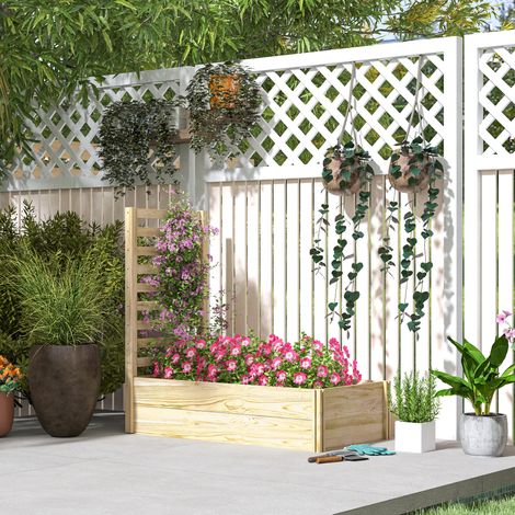 Fond ouvert et séparateur, pratique pour balcon et jardin  Jardin surélevé extérieur sapin 115×60×110 cm avec grille