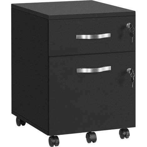 Caisson de bureau caisson de rangement classeur armoires basses 2 tiroirs pour dossiers suspendus noir (1/4)
