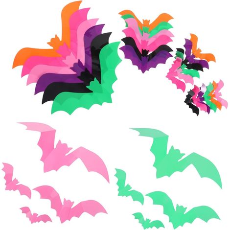 48 autocollants muraux chauve-souris en PVC, stickers 3D réalistes pour Halloween, décoration effrayante pour salle de bain, couleurs assorties. (1/5)