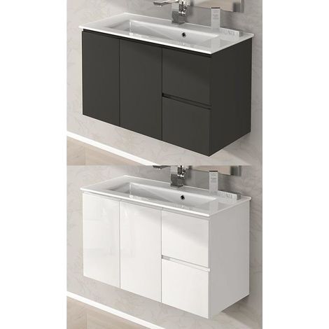Bagno Italia Arredo Bagno da 80 cm sospeso mobile con lavandino grigio talpa (1/2)