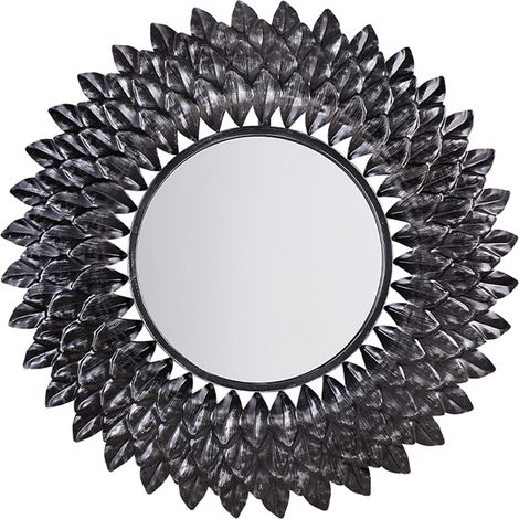 Espejo colgante de pared plateado 70 cm redondo con forma de sol Larra (1/5)