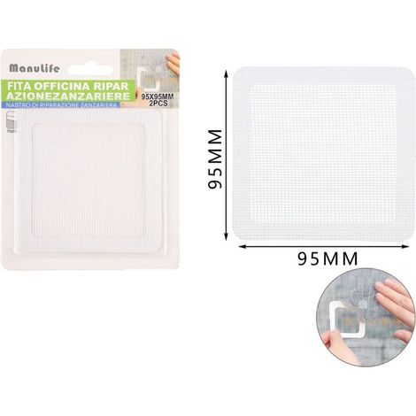 TRADE SHOP - Set 2 Toppe Adesive Rete Bianca Per Riparazione Fori Strappi Zanzariere Da 95x95mm 622154 -