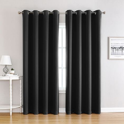 Lot de 2 Rideaux Isolants Thermiques 140x240cm Ombrage Draperies à Oeillets Décoration de Fenêtre Salon Chambre Hôtel Noir (1/4)