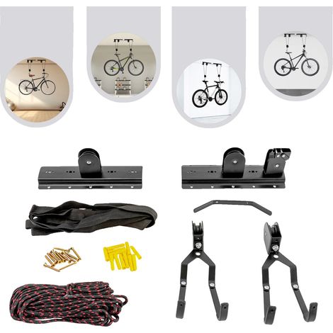 Palan à vélo, support robuste, design gain de place, noir (1/2)