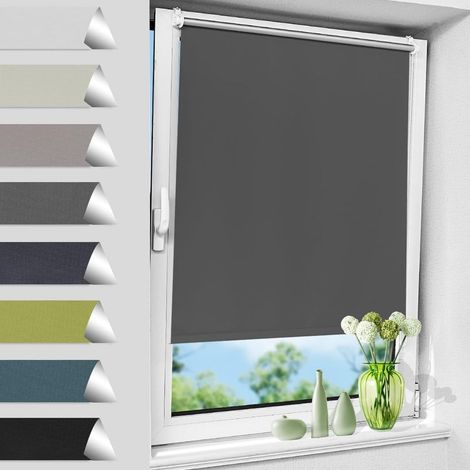 45l x 130L cm,Enrouleur Occultant Thermique sans Perçage,Rideau Opaque Isolant,Montage Simple pour Fenêtre ou Porte,Largeur du Tissu 45 cm,Gris Foncé (1/5)