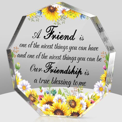 Plaque acrylique fleurie d'amitié – Cadeau pour femme, meilleure amie et sœur, présent de remerciement, anniversaire, Noël et Thanksgiving, décoration élégante pour intérieur - 6x6x1cm (1/5)