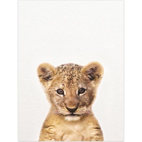 Affiche artistique représentant des bébés animaux : lion, zèbre, éléphant et girafe. Tableau sur toile avec des animaux de safari, idéal pour décorer les murs de la chambre d'enfant. (1/5)