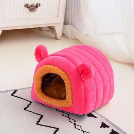 Nichoir chaud en velours pour hamster, petit animal domestique, niche d'hiver, cachette pour chinchilla furet gerbille (rose) (1/5)