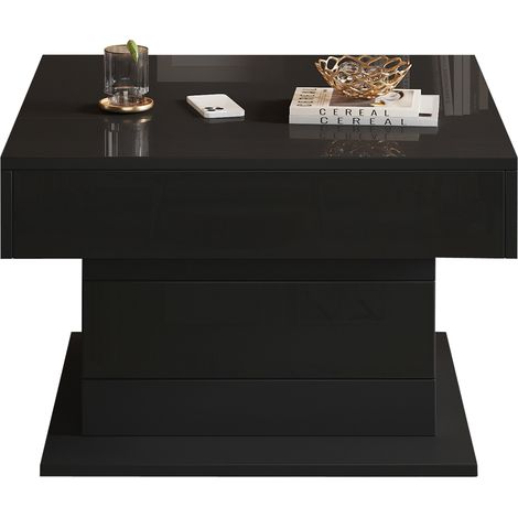 Mesa de centro elevable giratoria 360° 70x70 cm con cajón y almacenaje oculto negro HOMVRA (1/5)