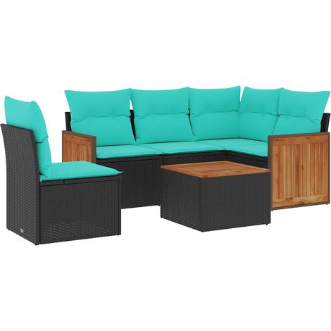 Maison Exclusive - Set Divani da Giardino 6 pz con Cuscini Nero in Polyrattan (1/5)
