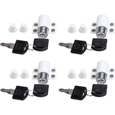 Lntyq 4pcs Verrous de Fenêtre Porte Coulissante Patio Embrailleur Bloc Baie Vitrée Coulissante Verrouillage Coulissant Serrure Porte Coulissant Restricteur avec Clé ,Blanc (1/5)