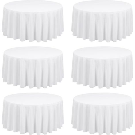 6er Set Weiße Runde Tischdecken 229 cm, Polyester, pflegeleicht, für Partys & Events