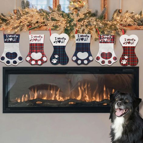 Chaussette de Noël en forme de patte d'animal, décoration de Noël à suspendre à la cheminée (6 pièces) (1/4)