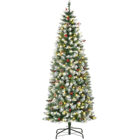 HOMCOM Künstlicher Weihnachtsbaum 180 cm Tannenbaum künstlich mit LED Beleuchtung, Schnee, 618 Spitzen Christbaum Weihnachtsdeko inkl. Stahlständer für drinnen (1/5)