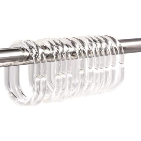 PA 12 Stück Kunststoff-Duschvorhangringe, Duschvorhanghaken, C-förmige Ringe, Badvorhang-Aufhängehaken, Vorhangschnalle, Schiebeclip, Badezimmer-Duschfensterstange (transparent) (1/5)