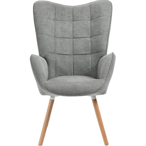 Fauteuil de Bureau Scandinave Ergonomique Chaise Accoudoir sans roulettes en Tissu Pieds Bois Massif Capacité 120 kg, Gris (1/5)