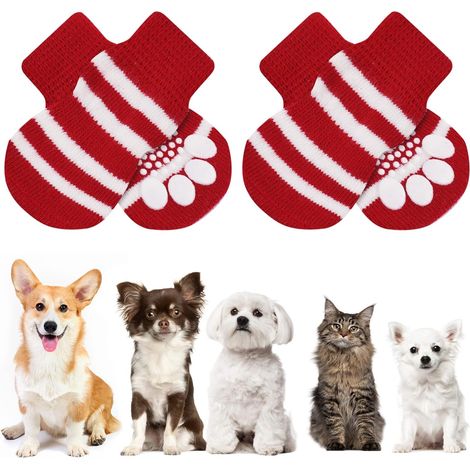 Chaussettes Anti-Dérapantes Chien Chat MOTIF PATTE rouge M
