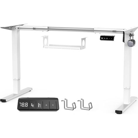 Armature de bureau réglable en hauteur avec bac à câbles, cadre de table électrique réglable en hauteur avec moteur puissant, contrôleur mémoire et fonction protection contre les collisions (1/5)