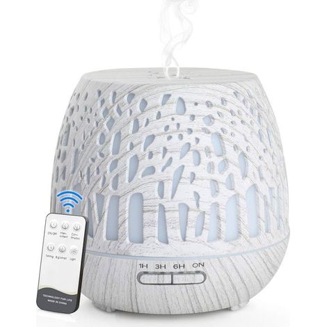 Ecleanfy - Diffuseur d'huiles essentielles - Humidificateur - Avec télécommande - Lumière LED à couleurs changeantes - Aspect bois blanc