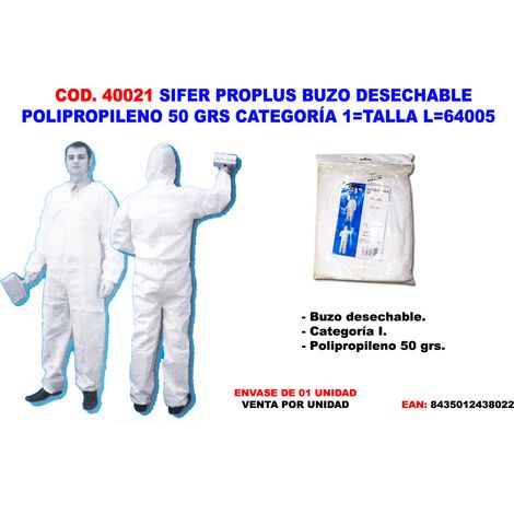SIFER sifer traje buzo desechable polip.50gr categoria 1 talla l