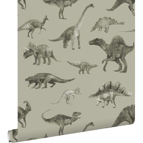 papier peint dinosaures vert grisé - ESTAhome (1/5)